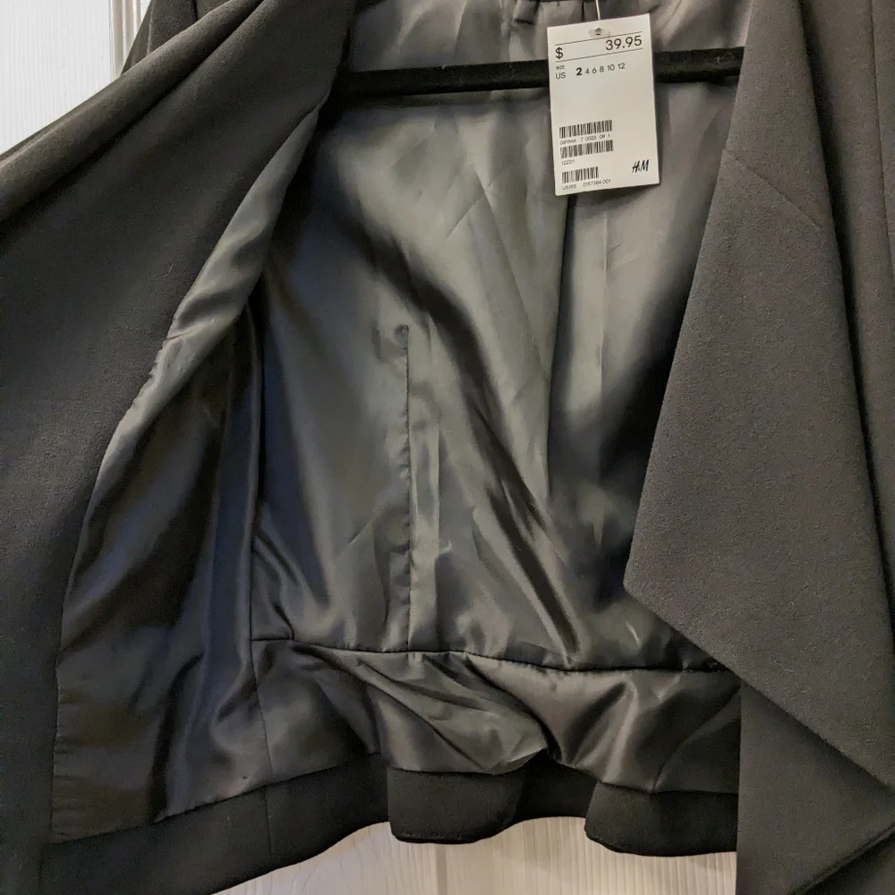NWT 2/XS H&M Black asymmetrical lined blazer jacket - Picture 7 of 7